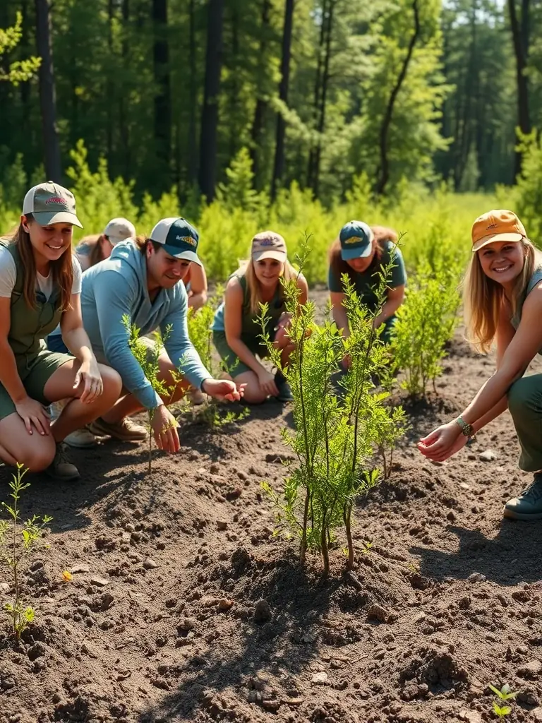 Volunteers planting trees as part of an environmental conservation project organized by 15EME PARALLELE SPORT ORGANISATION, demonstrating the organization's commitment to sustainability.