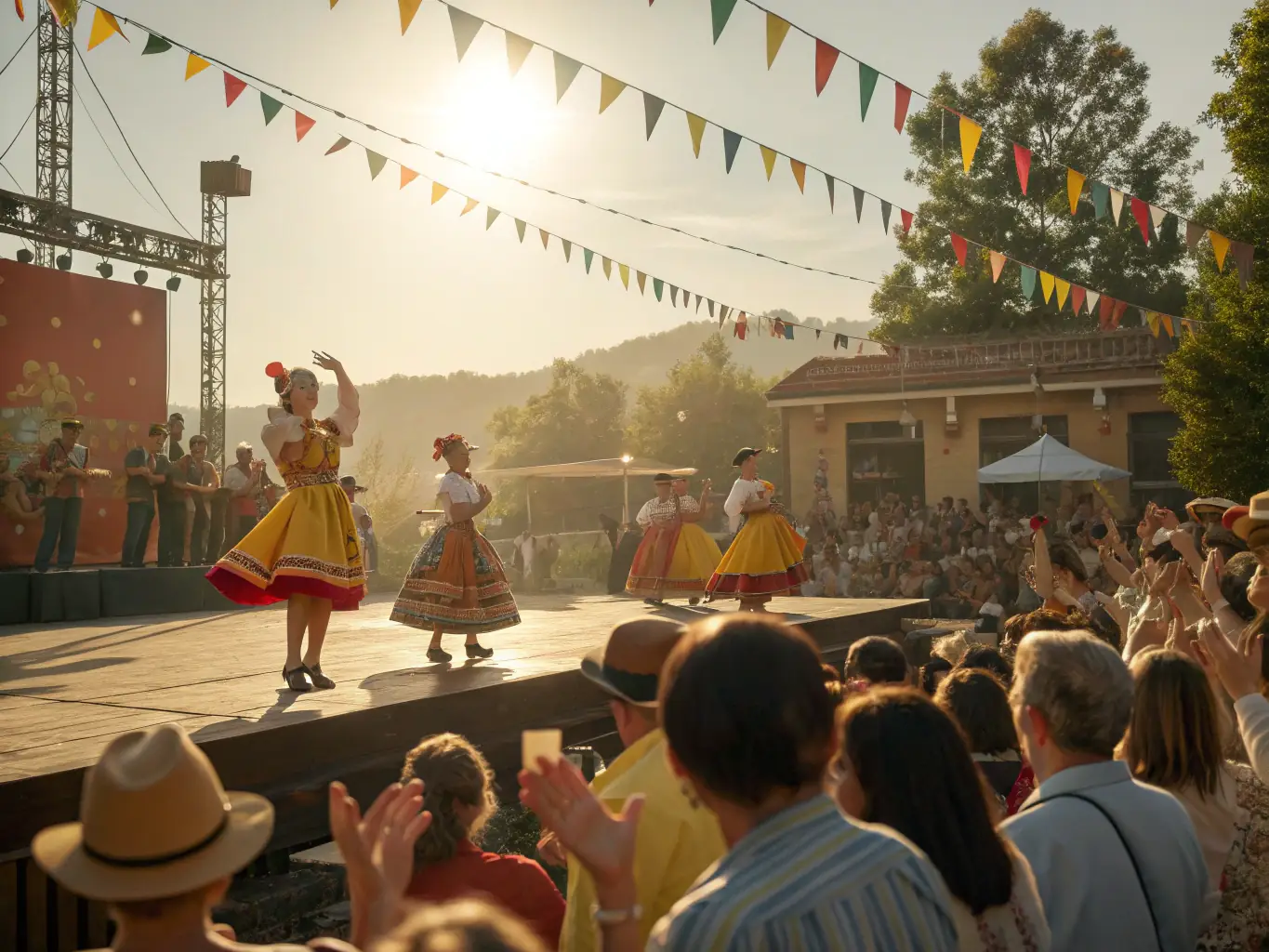 A vibrant scene from a local cultural festival, with people dancing and celebrating, showcasing the cultural events and festivals program.