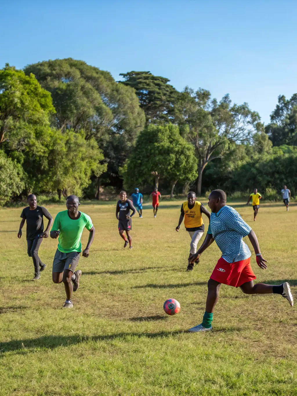 A heartwarming image of community members participating in a team sports event, fostering social cohesion and active engagement in nature.